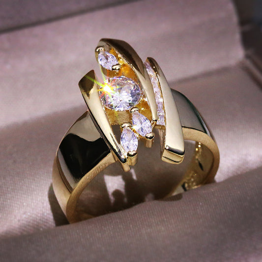 Women's Copper Plating Gold Zircon Geometric Popular Rings