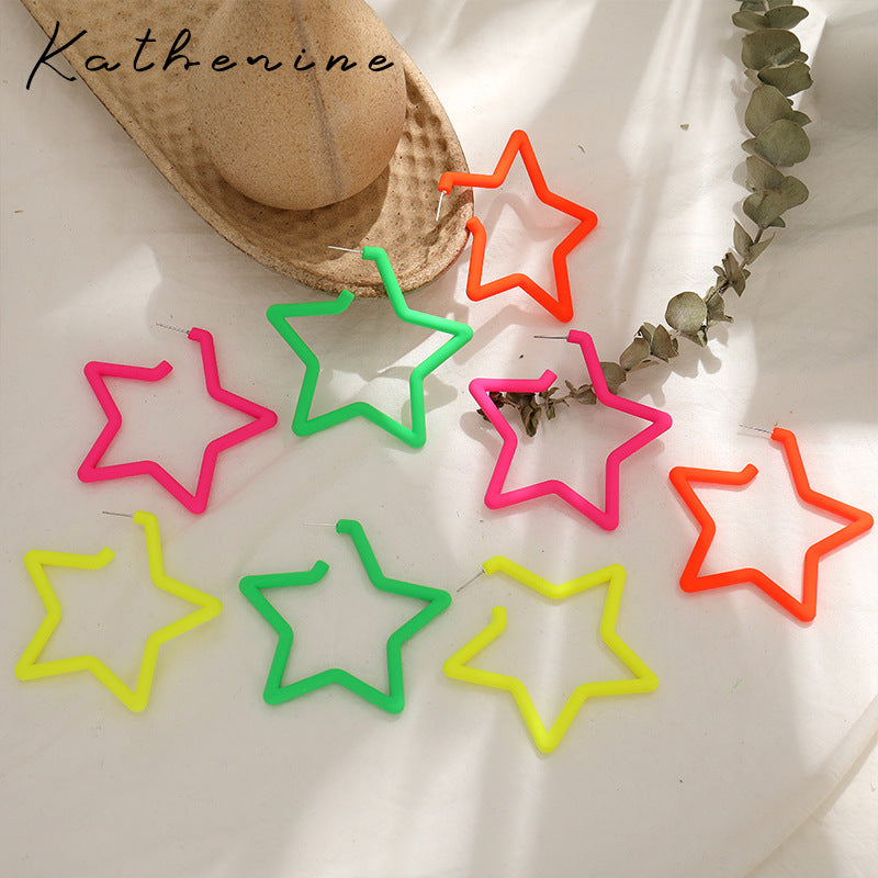 Fluorescent Candy Color Exaggerated Pentagram Ear Rings