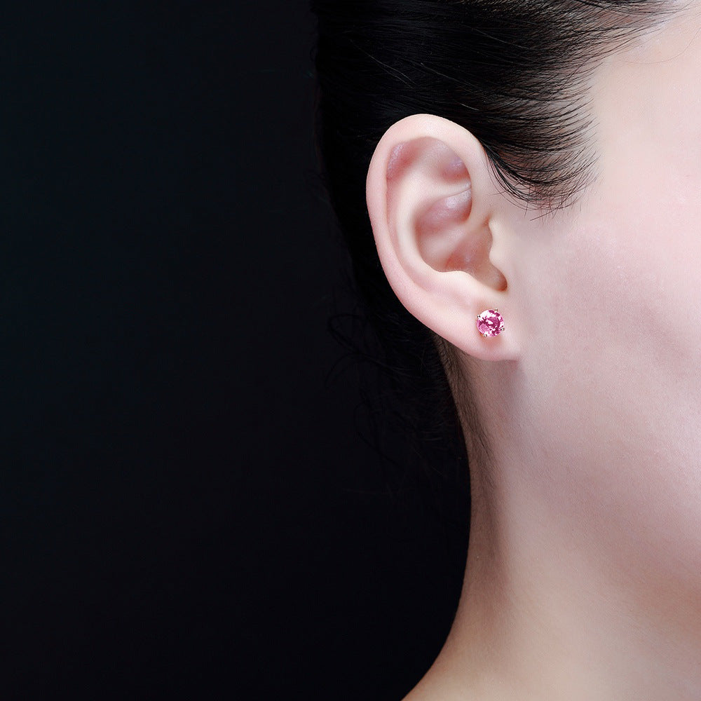 Women's Pink Crystal Classic Diamond Elegant Earrings
