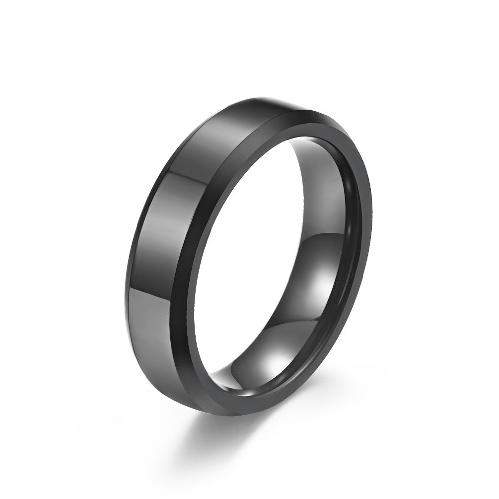 Double Bevel Tungsten Steel Glossy Gold Rings