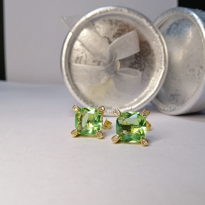 Emerald Korean Style Green Crystal Full-jeweled Earrings