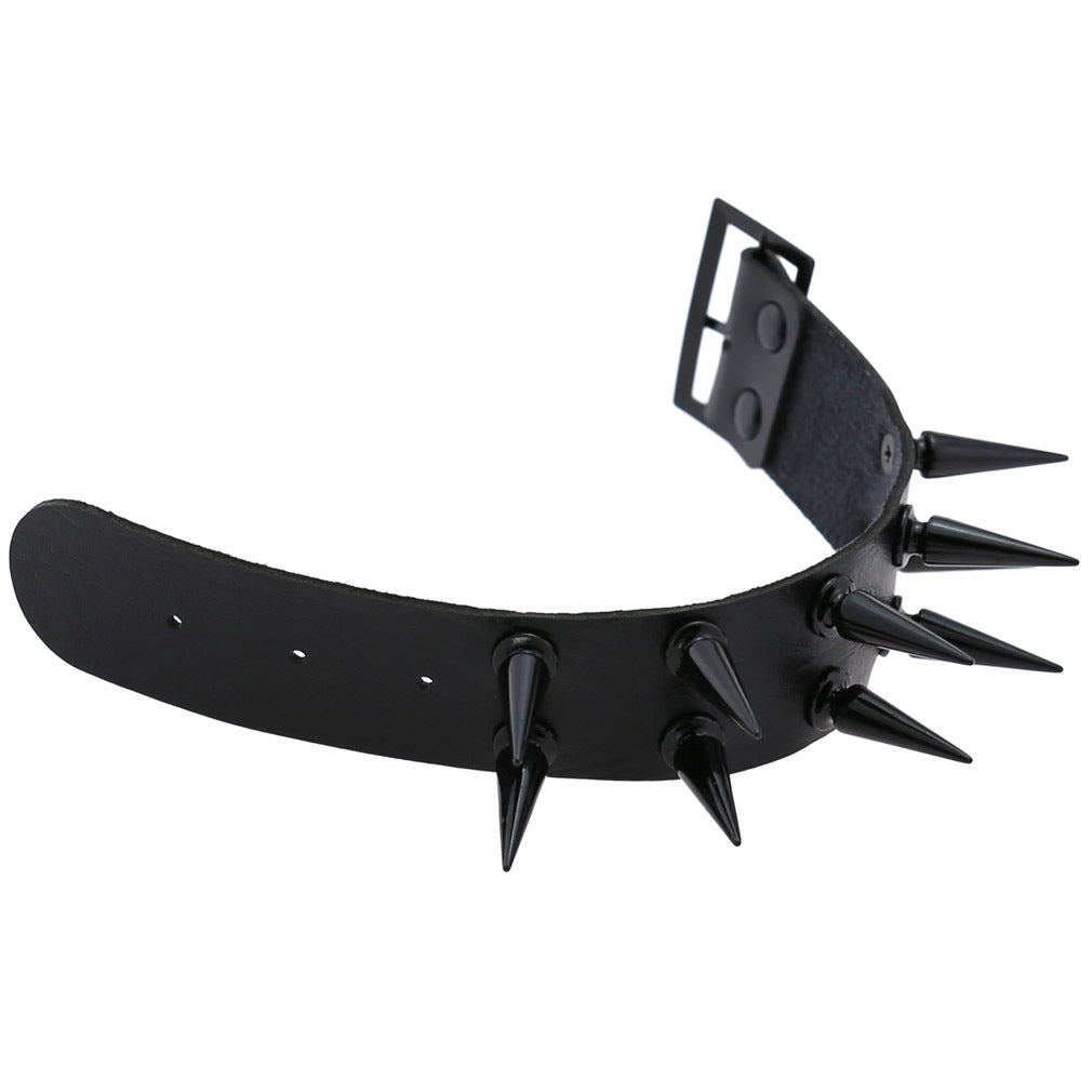 Black Pointed Rivet Double Row Leather Bracelets