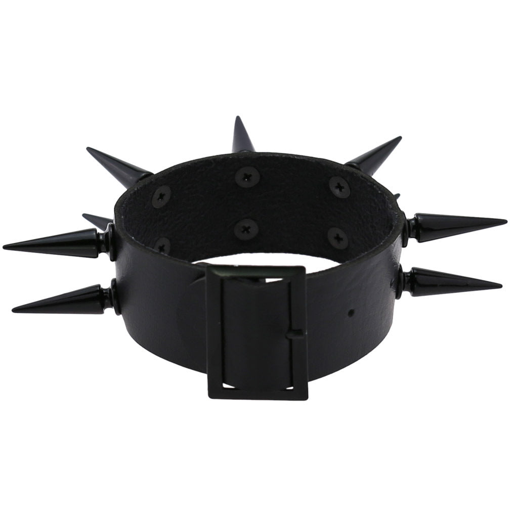 Black Pointed Rivet Double Row Leather Bracelets