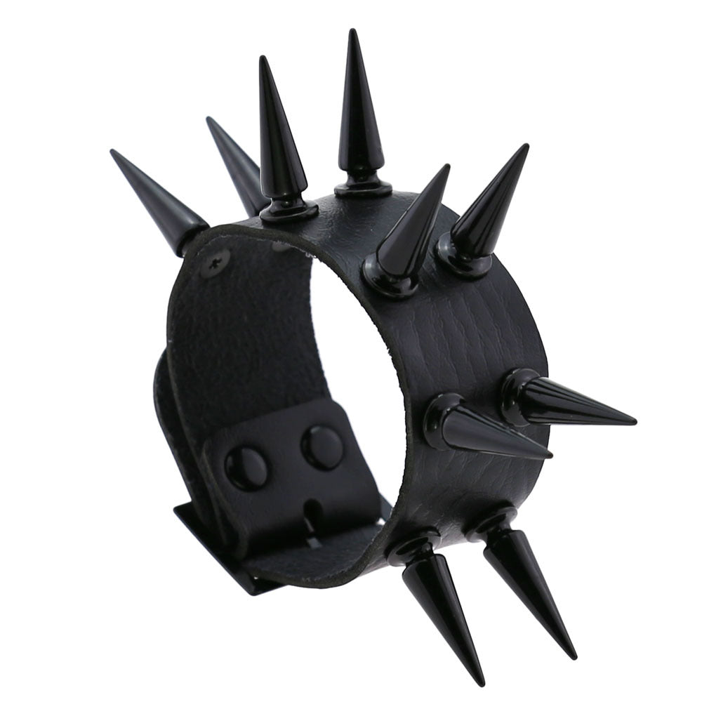 Black Pointed Rivet Double Row Leather Bracelets