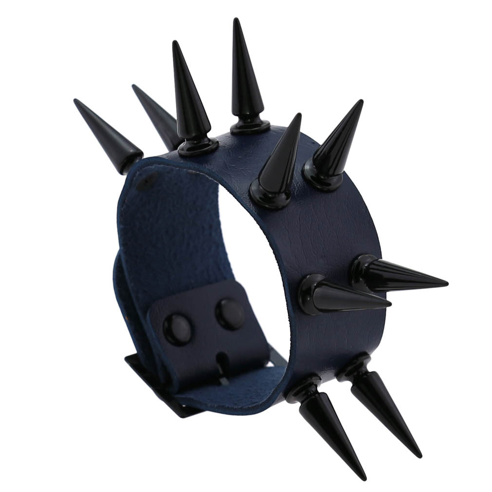 Black Pointed Rivet Double Row Leather Bracelets