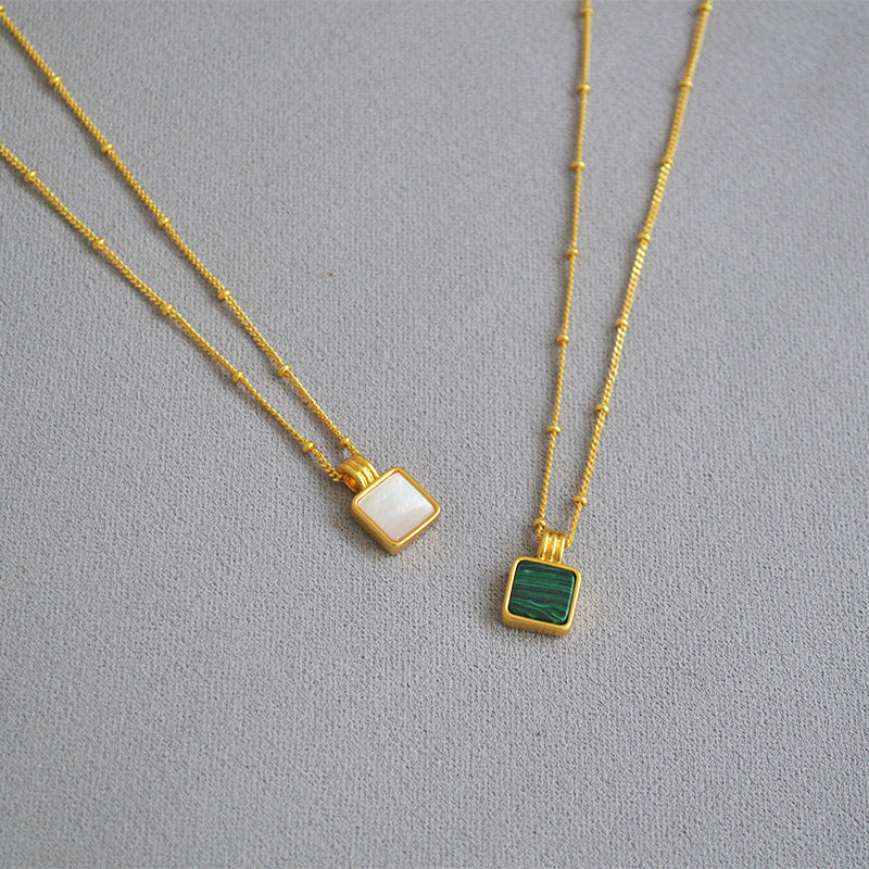 Women's Plated Malachite Shell Mother Square Plate Necklaces