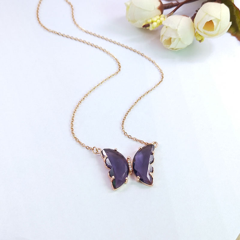 Women's Sier Pin Crystal Butterfly Clavicle Chain Necklaces