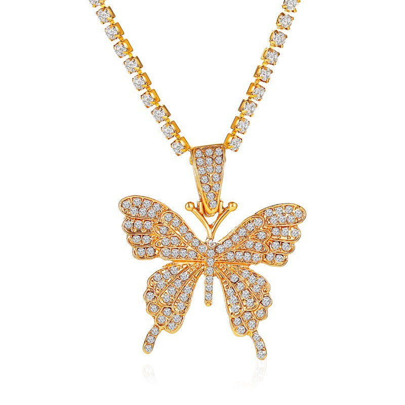 Cuban Butterfly Rhinestone Pendant Hip Hop Necklaces