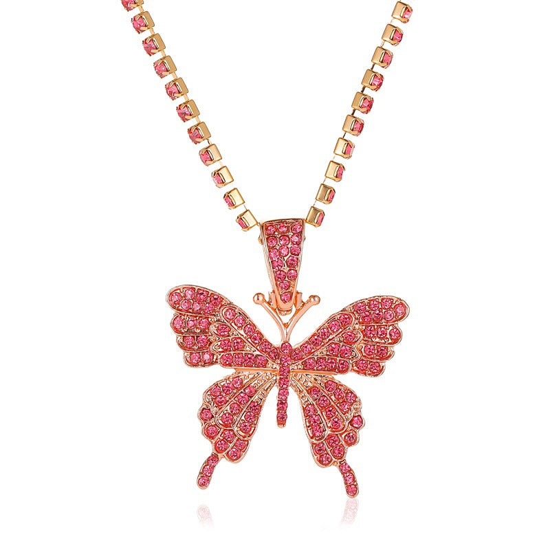 Cuban Butterfly Rhinestone Pendant Hip Hop Necklaces