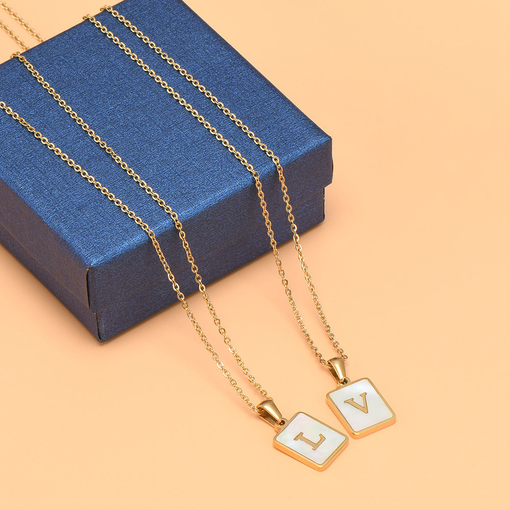 Steel Shell Letter Female Square Titanium Necklaces