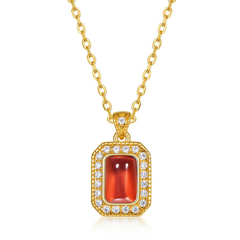 Mild Luxury Retro Red Garnet Square Female Live Broadcast Necklaces