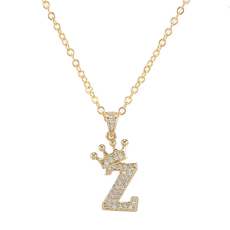 Fashion Zircon Crown English Letter Pendant Necklaces