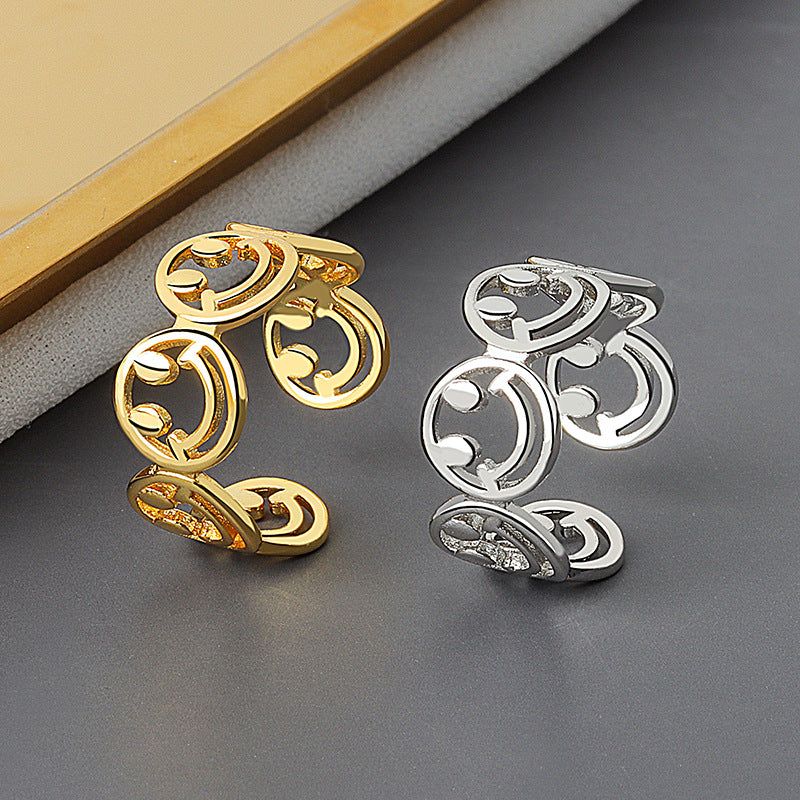 Korean Style Personalized Simple Yellow Gold Smiley Female Rings