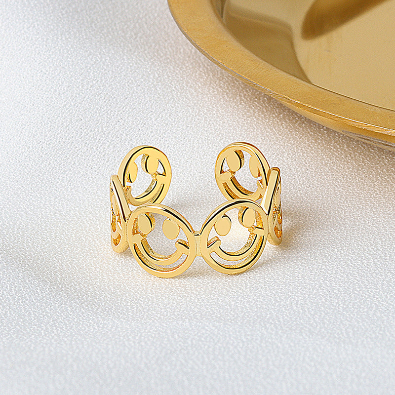 Korean Style Personalized Simple Yellow Gold Smiley Female Rings