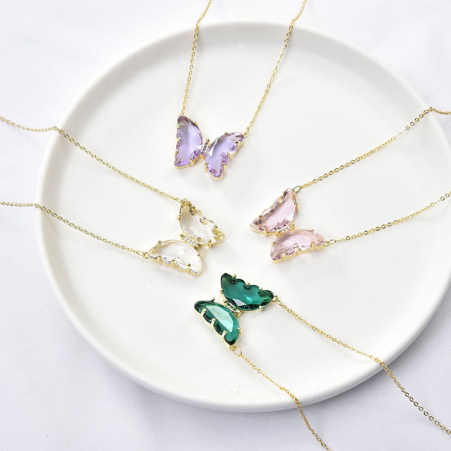 Women's Sier Pin Crystal Butterfly Clavicle Chain Necklaces