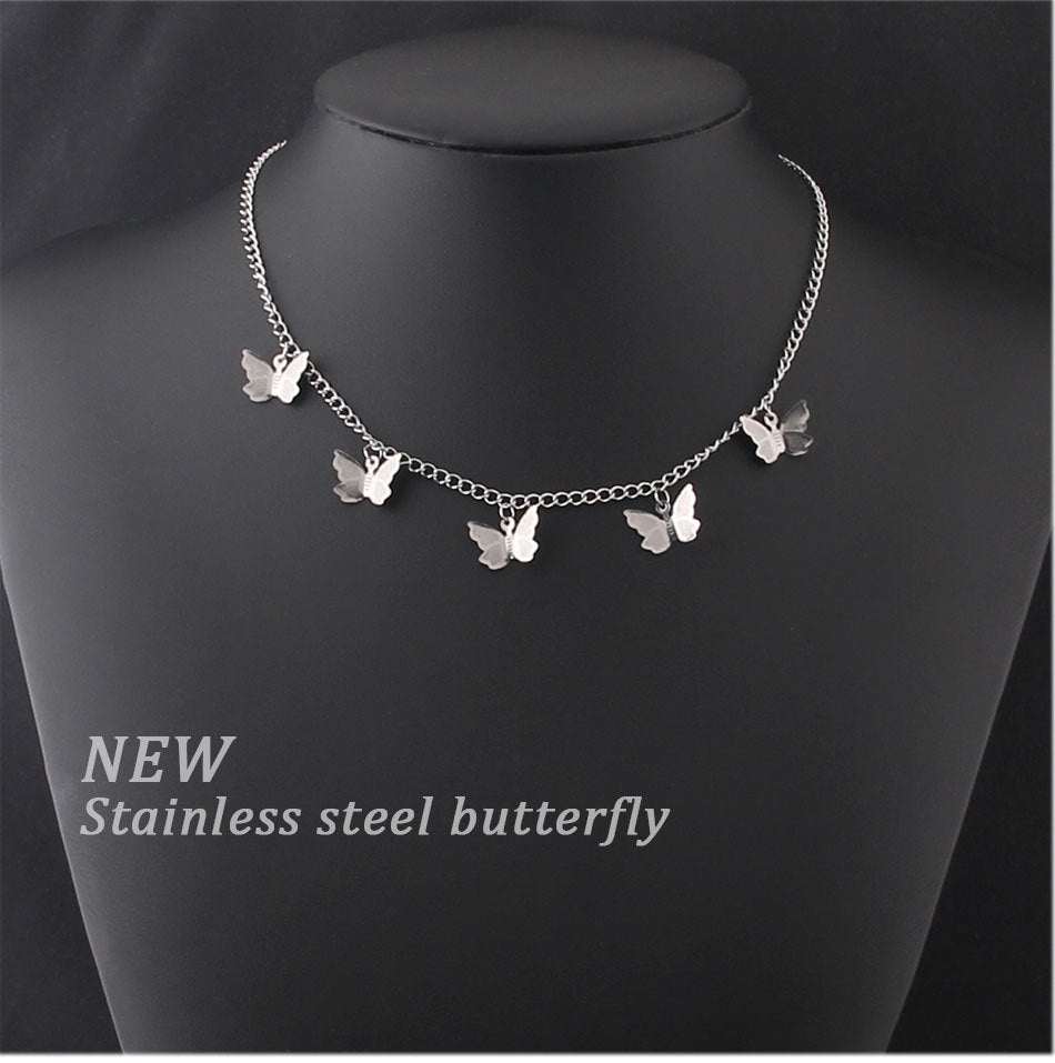 Steel Gold Sier Three-dimensional Butterfly Ornament Necklaces