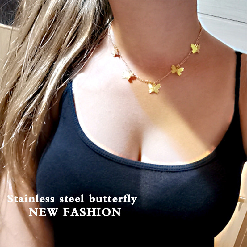 Steel Gold Sier Three-dimensional Butterfly Ornament Necklaces