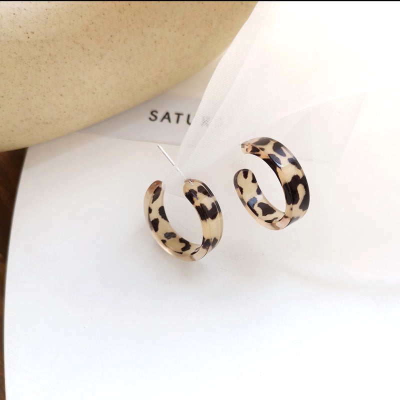 Sier Needle Personalized Style Trendy Leopard Print Earrings