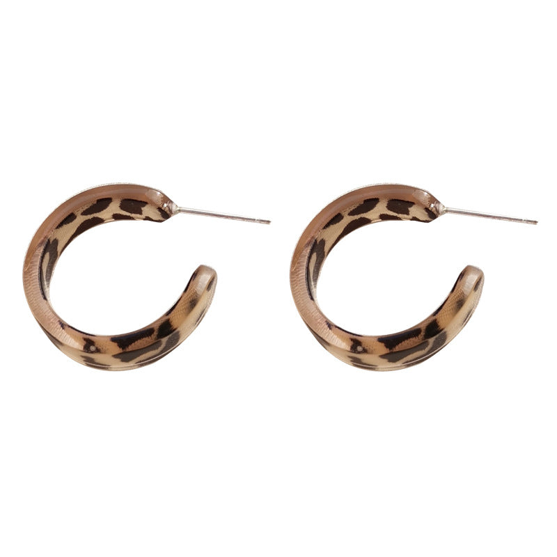 Sier Needle Personalized Style Trendy Leopard Print Earrings