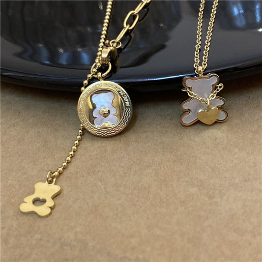 White Shell Bear Design Clavicle Chain Necklaces