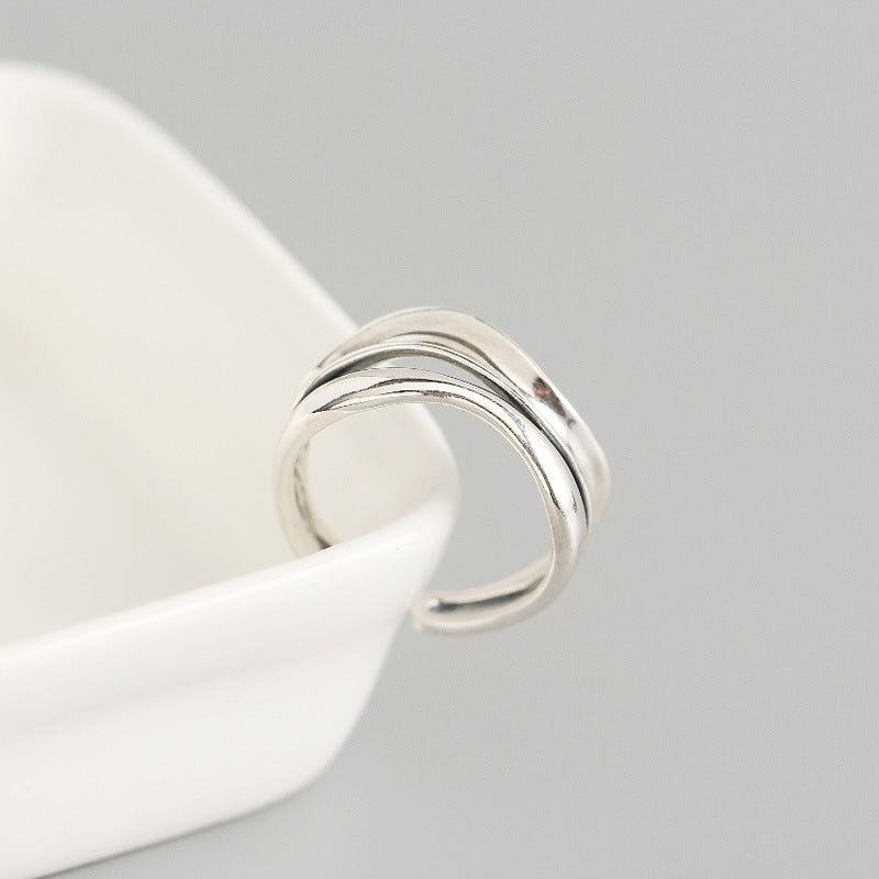 Sier Minimalist Personality Concave And Convex Double Layer Rings