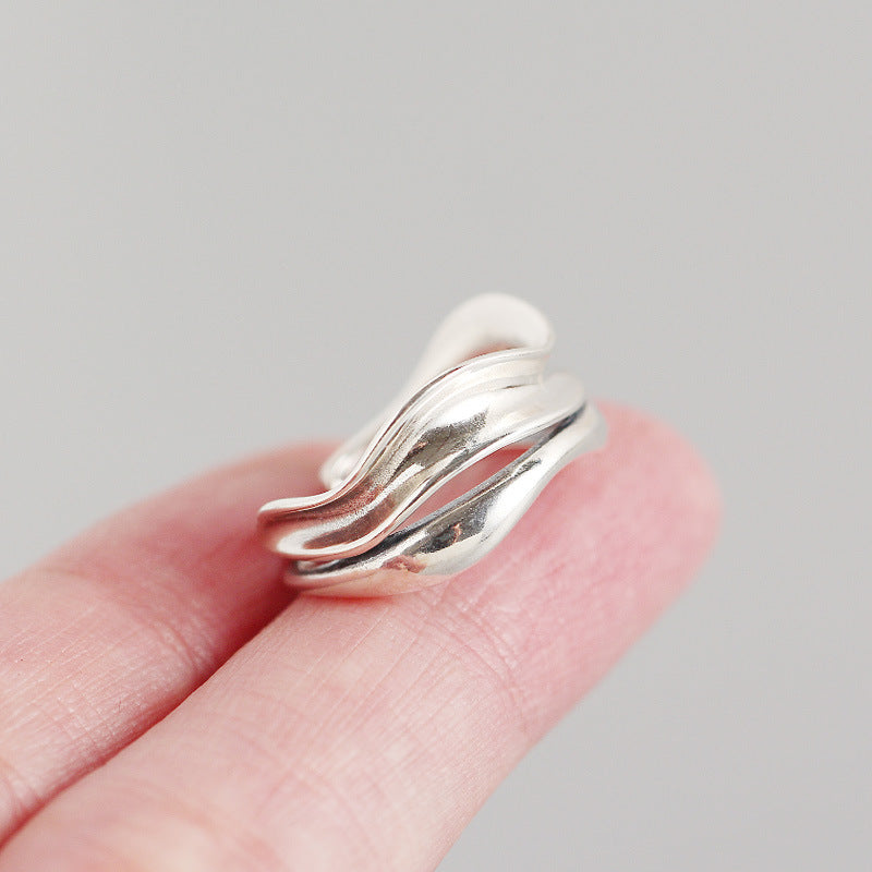 Sier Minimalist Personality Concave And Convex Double Layer Rings