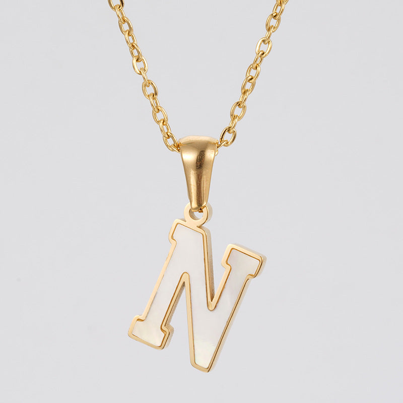 Women's Gold Shell Stainless Steel Letter Pendant Titanium Necklaces