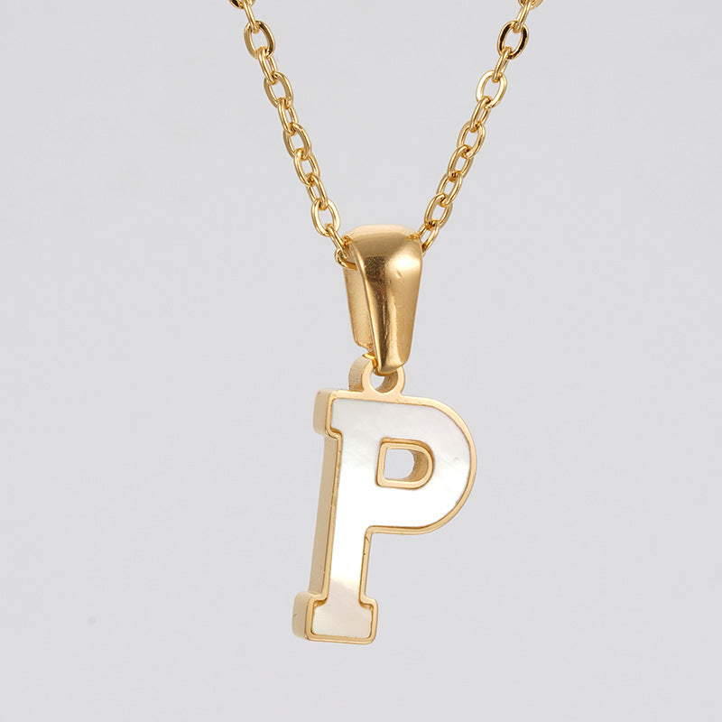 Women's Gold Shell Stainless Steel Letter Pendant Titanium Necklaces