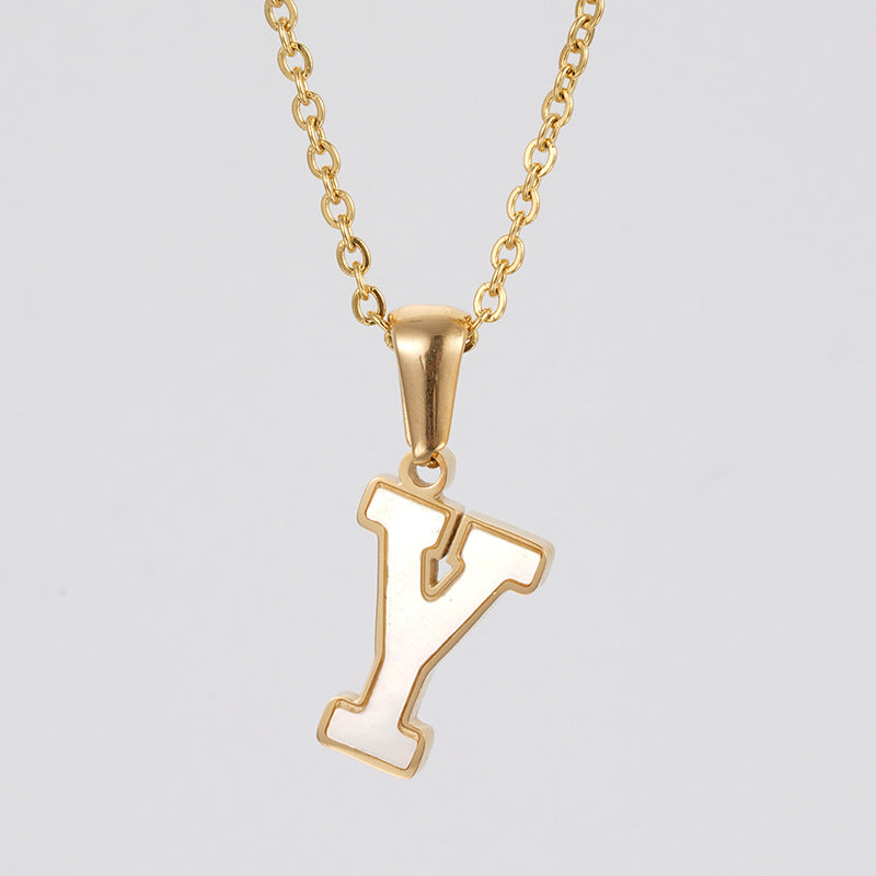 Women's Gold Shell Stainless Steel Letter Pendant Titanium Necklaces