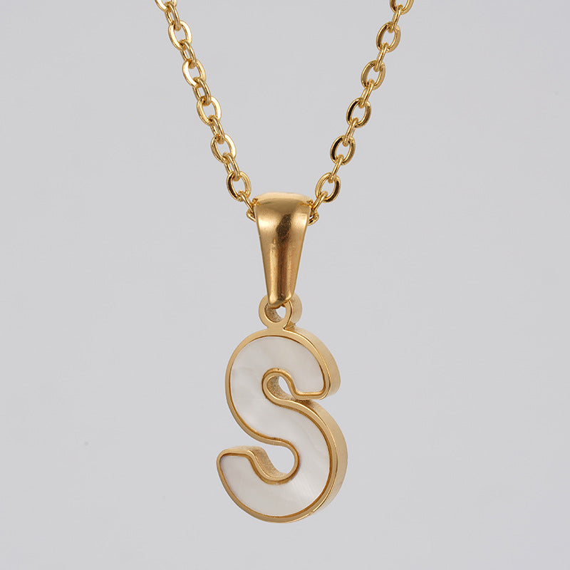 Women's Gold Shell Stainless Steel Letter Pendant Titanium Necklaces