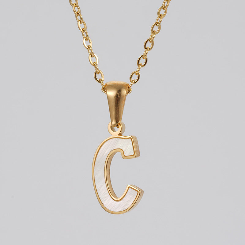 Women's Gold Shell Stainless Steel Letter Pendant Titanium Necklaces