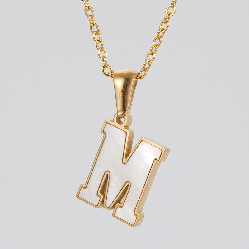 Women's Gold Shell Stainless Steel Letter Pendant Titanium Necklaces