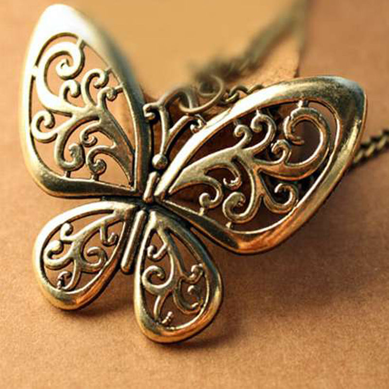 Retro Palace Oil Dripping Hollow Butterfly Sweater Chain Necklaces