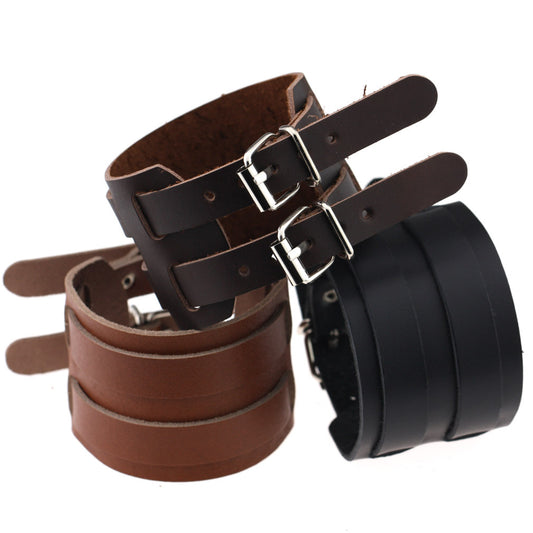 Bracelets doubles vintage en cuir véritable de vache pour femmes et hommes