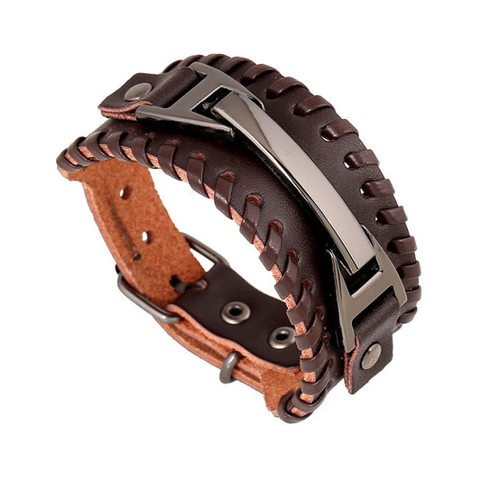 Men's Supply Punk Cattle Leather Accessories Woven Bracelets