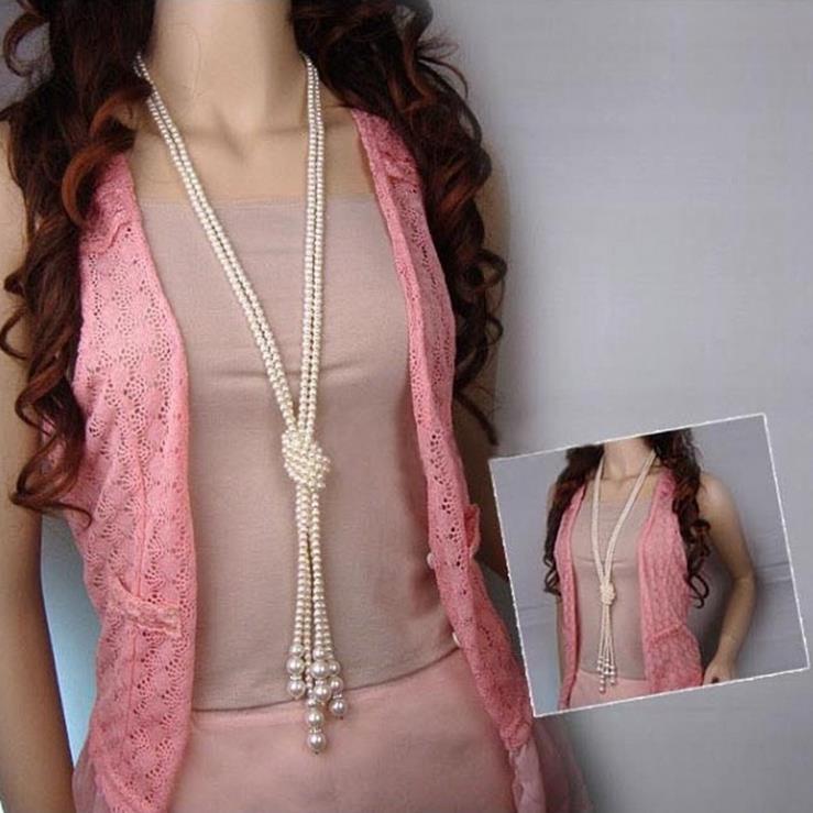 Women's Pearl Long Knotted Sweater Chain For Necklaces