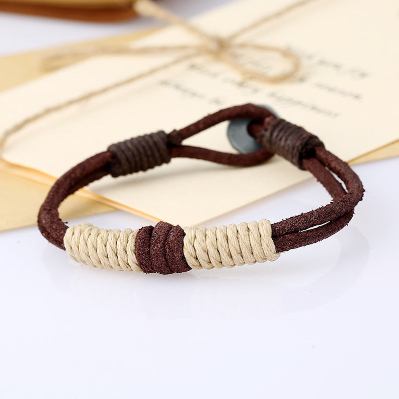 Jewelry Vintage Weave Cattle Leather Couple Bracelets