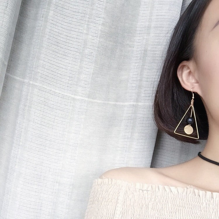 Style Long Hollow Triangle Geometric Wooden Rings