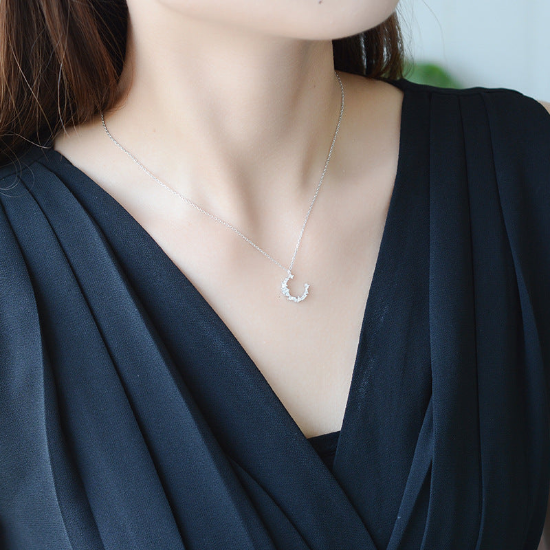 Rhinestone Irregular Crescent Temperament Moon Clavicle Necklaces