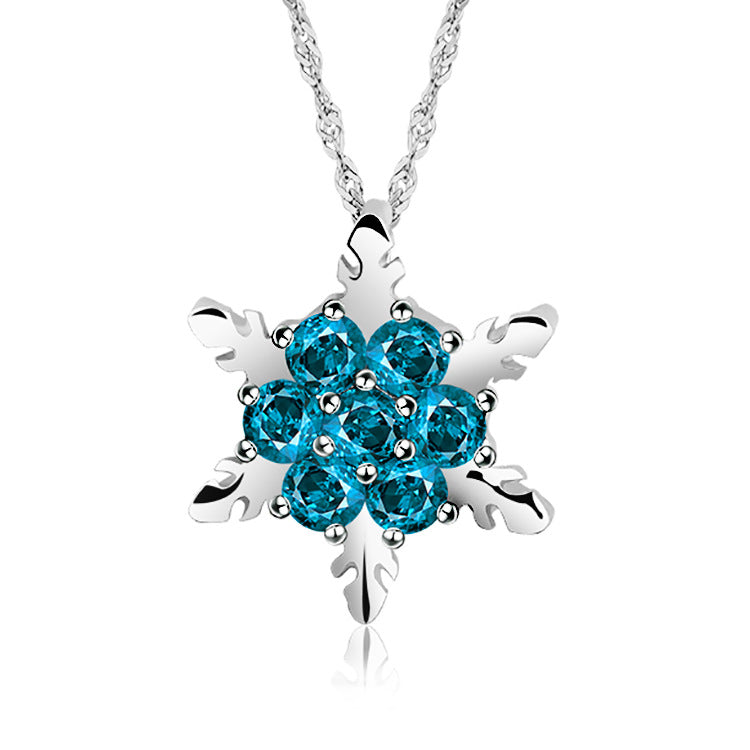 Elegant Gemstone Sier-plated Snowflake Full Diamond Necklaces