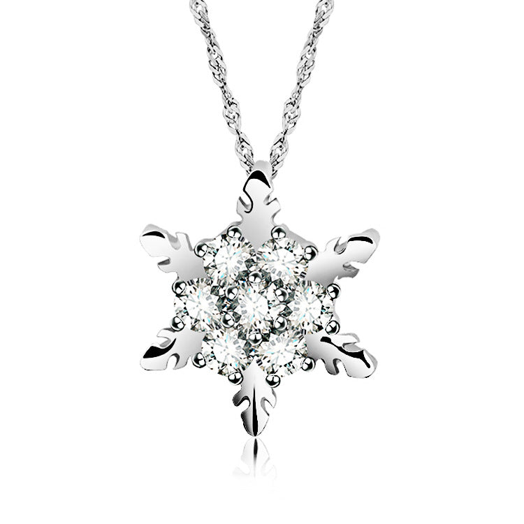 Elegant Gemstone Sier-plated Snowflake Full Diamond Necklaces