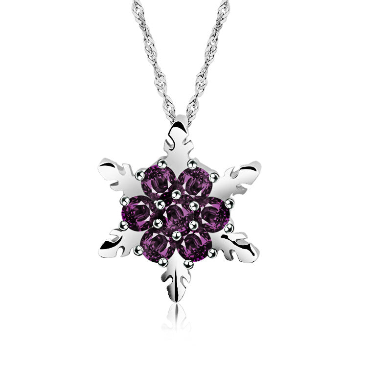 Elegant Gemstone Sier-plated Snowflake Full Diamond Necklaces