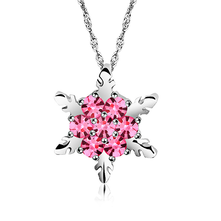 Elegant Gemstone Sier-plated Snowflake Full Diamond Necklaces