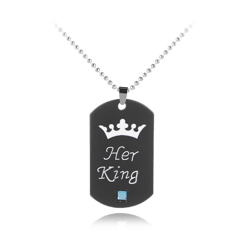 Trendy Slouchy Fashion Couple Crown Inscription Necklaces