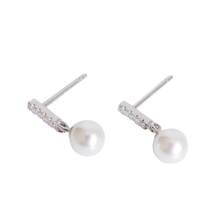 Popular Pretty Hotel Sier Stick Pearl Earrings