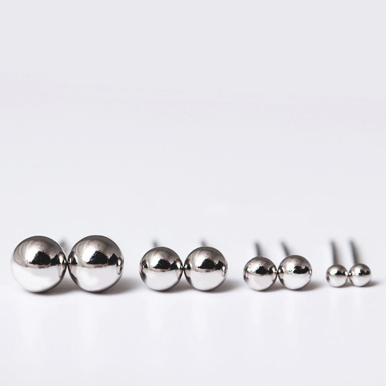 Women's Pure Sier Simple Ball Small Ear Earrings