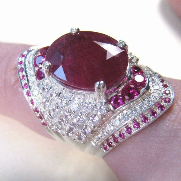 Inlaid Ruby Sier-plated Splendid Diamond Engagement Rings