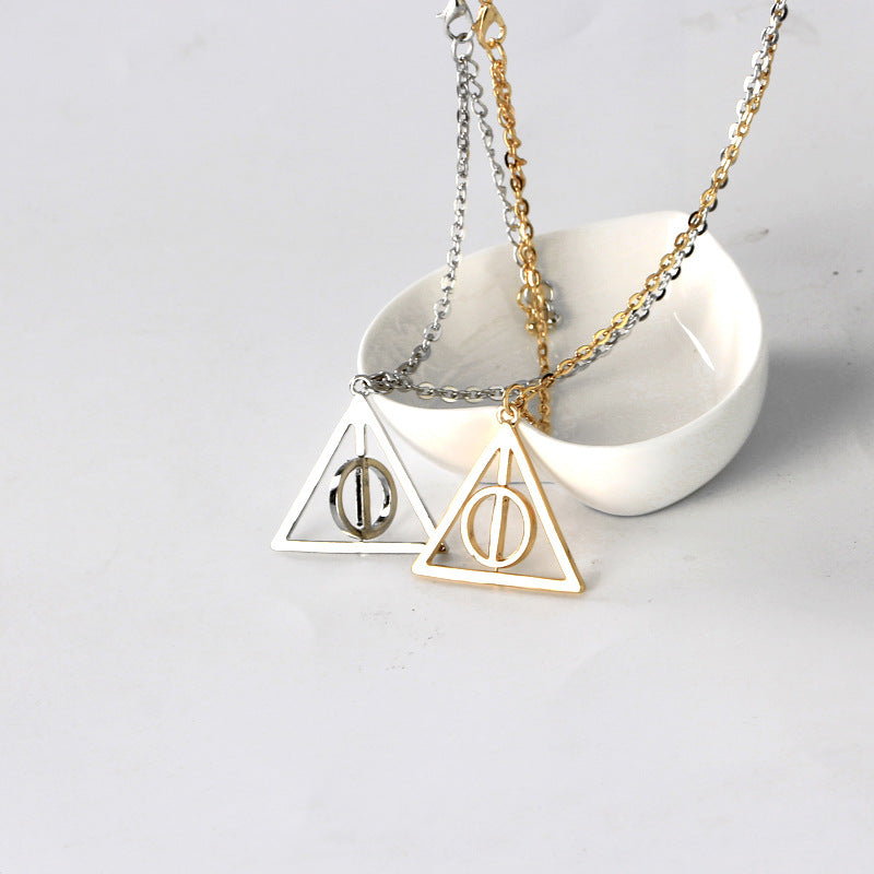 Deathly Hallows Resurrection Stone Pendant Rotatable Triangle Harry Necklaces