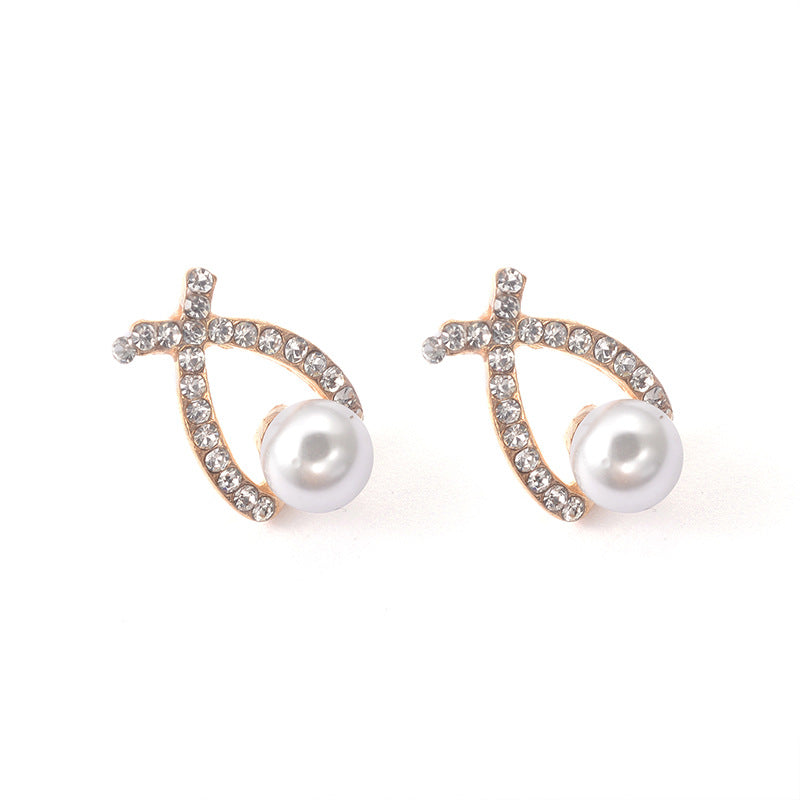 Cross Pearl Shining Diamond Exquisite Trendy Mixed Batch Earrings