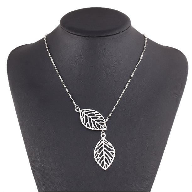 Simple Mori Style Metal Leaves Double Short Clavicle Necklaces